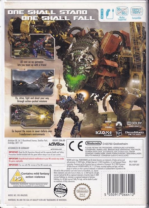 Transformers Revenge of the Fallen - Wii (B Grade) (Genbrug)